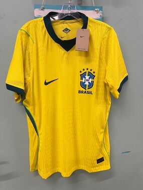 Nike Brazil Yellow Soccer Jersey with Navy Trim